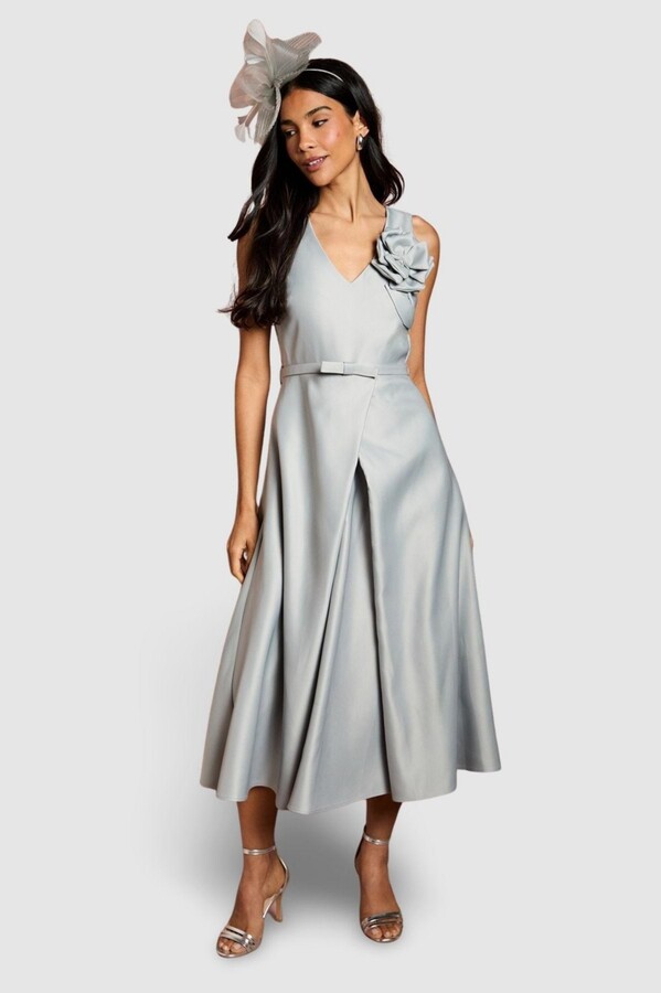 Coast Women's Structured Satin 3D Corsage Midi Dress