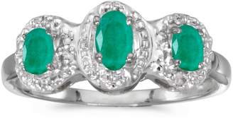 Direct-Jewelry 10k White Gold Oval Emerald And Diamond Three Stone Ring (Size 7)