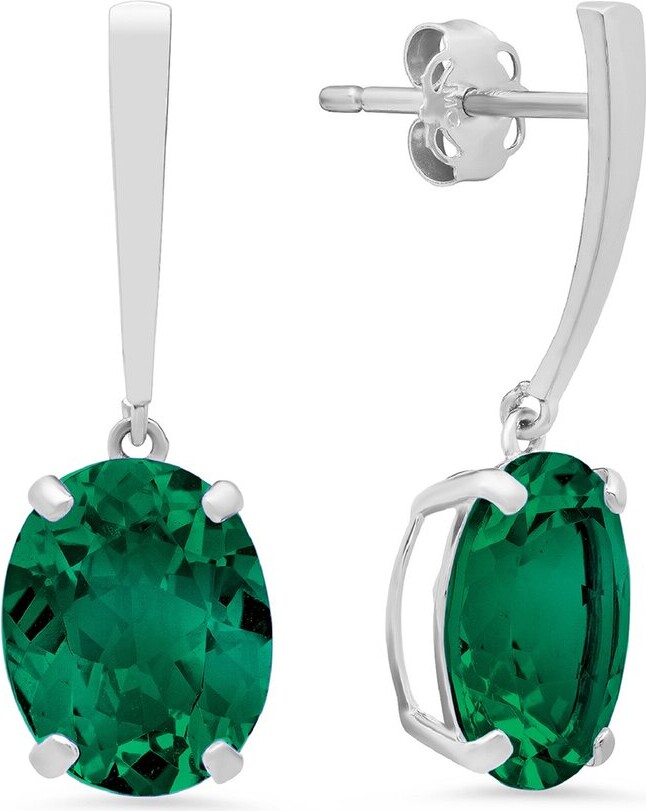 Maxcolor 14K 4.30 Ct. Tw. Lab-Grown Emerald Drop Earrings