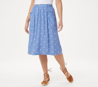 Denim & Co. Pull-On Polka Dot Printed Midi Skirt
