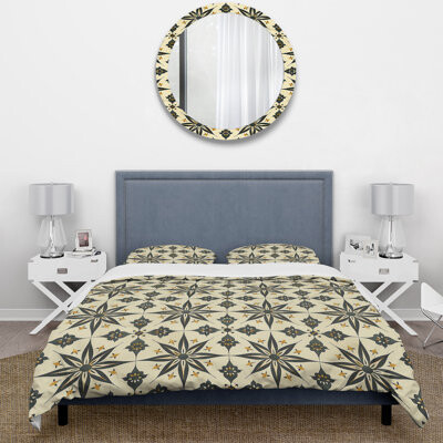 Design Art Beige Black Midcentury Stars - Midcentury Duvet Cover Set