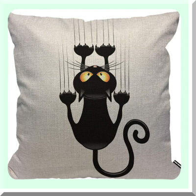 BRBCA Cartoon Cat Scratch Decor Pillow - Linen Outdoor Cushion Cover for Sofa Couch Bed Car - Square Black Case - Cat Theme Home Decor