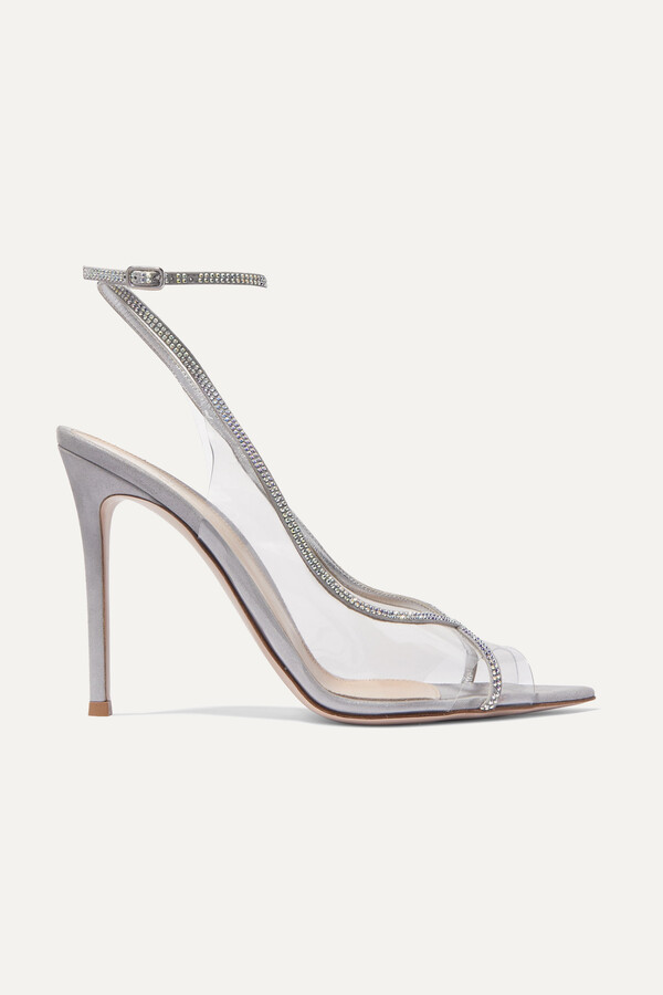 Gianvito Rossi Plexi 105 Crystal-embellished Lamé And Pvc Sandals - Silver  - ShopStyle