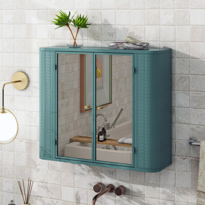 Red Barrel Studio Versatile Wall-Mounted Cabinet with Mirror and Open Shelf for Storage