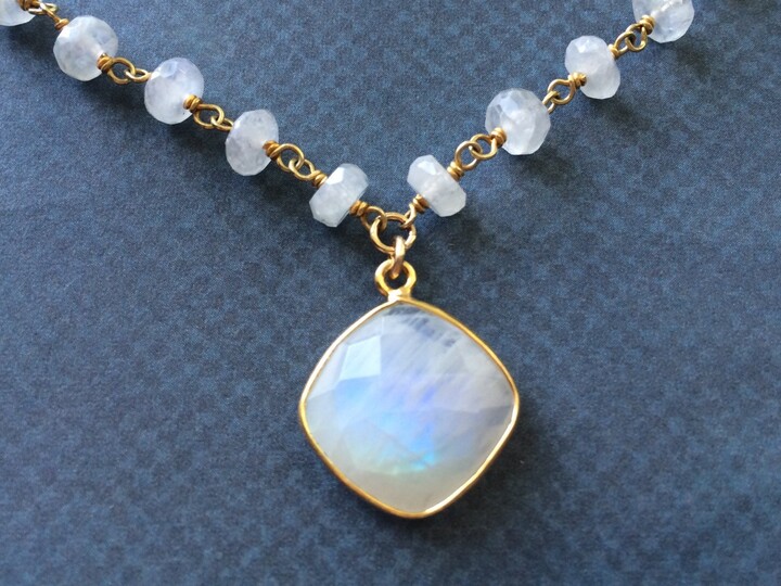 Etsy Moonstone Necklace, Faceted Pendant Chain Necklace in Gold