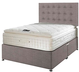 Happy Beds Dorchester 2000 Pocket Sprung Organic Pillowtop Mattress with Divan Base, Buttoned Headboard, 2 Drawers (1 Each Side), Slate Grey - Super King