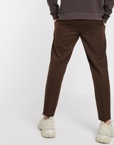 Thumbnail for your product : ASOS DESIGN slim crop smart trousers with belt in brown texture