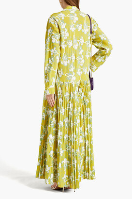 Valentino Pleated floral-print silk-crepe maxi dress