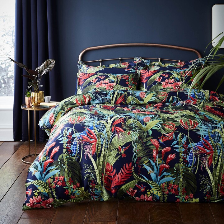 Dunelm Floresta Duvet Cover and Pillowcase Set Dark Blue/Green and Red