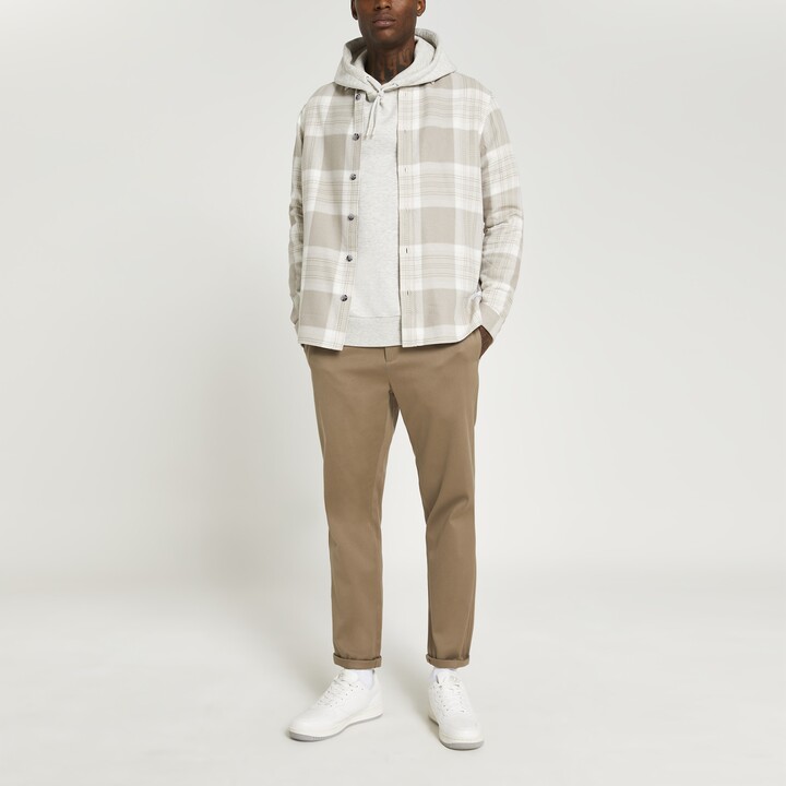 River Island Mens Ecru Regular Fit Twill Check Shirt ShopStyle