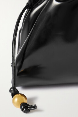 The Pouch Small Embellished Gathered Patent-leather Clutch