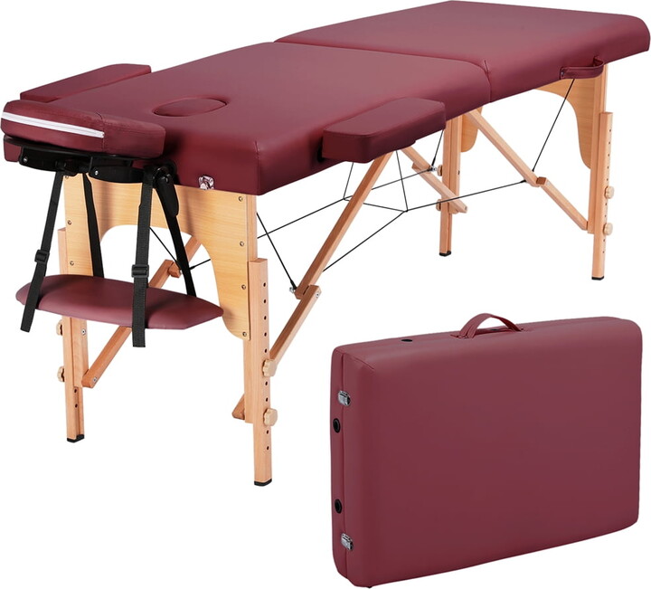 Alden Design 2-fold Adjustable, Foldable Beech Wood Leg Composite Board Cushion Massage Table 84"