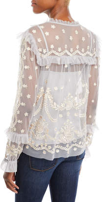 Needle & Thread Flapper Long-Sleeve Embroidered Ruffle Top