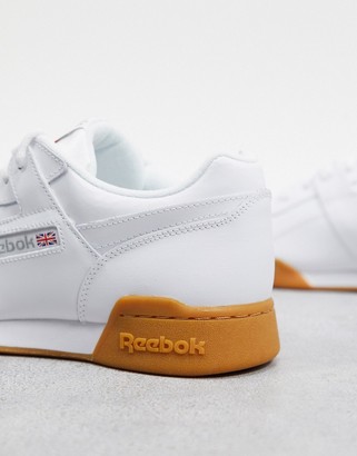 Reebok workout plus trainers in white with gum sole - ShopStyle