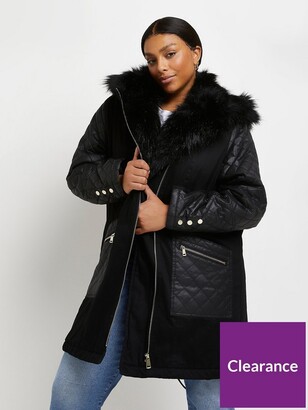 RI Plus Faux Fur Lined Parka Coat-black - ShopStyle Coats