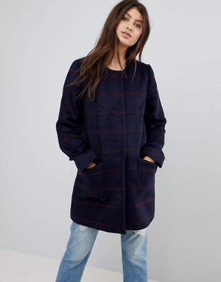 collarless wool blend coat