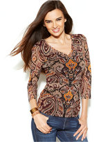 Thumbnail for your product : INC International Concepts Printed Ruched-Side Top