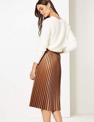 Marks and Spencer Faux Leather Pleated Midi Skirt