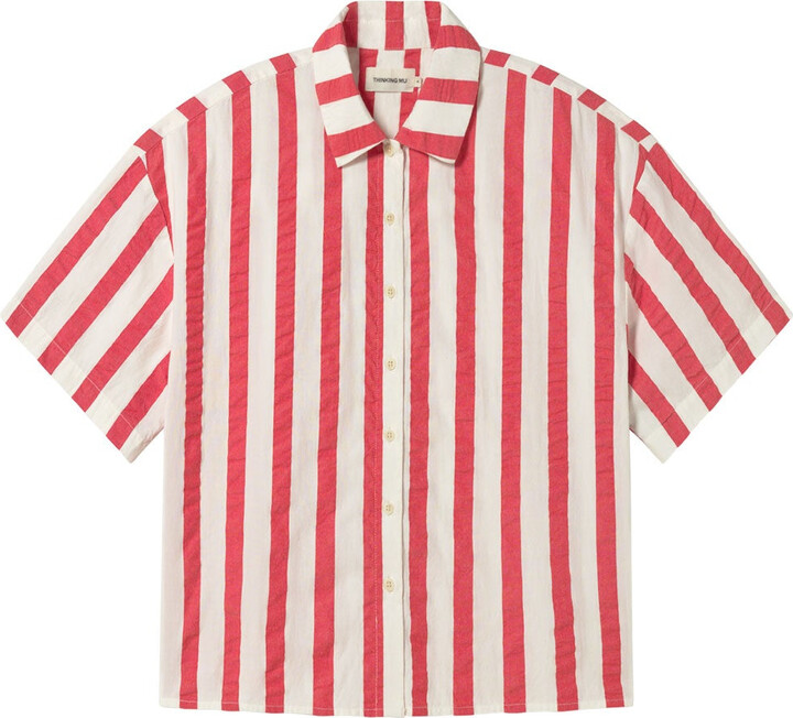 Thinking Mu Red Seersucker Striped Anna Blouse