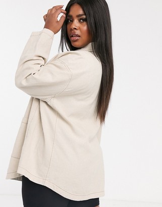 ASOS DESIGN Curve linen jacket with contrast stitch detail in stone