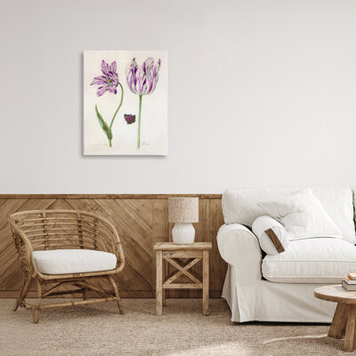 Alcott Hill Two Tulips Purple Flowers Canvas, design by Jacob Marell