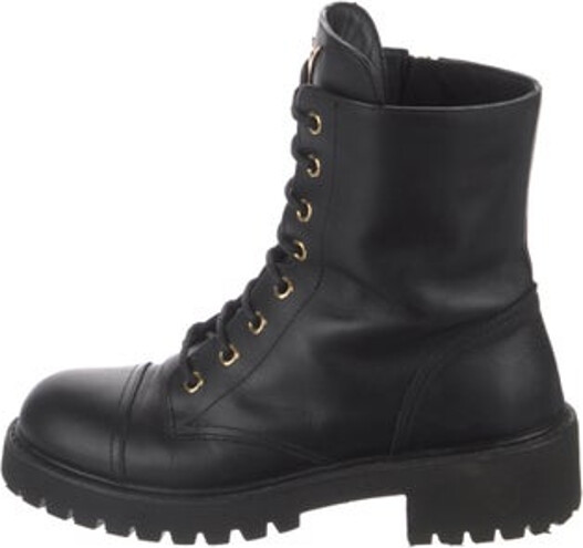 Giuseppe Zanotti Leather Ankle Combat Boots Black Round-Toes Platform Lace-Up Closure at Uppers Includes Dust Bag