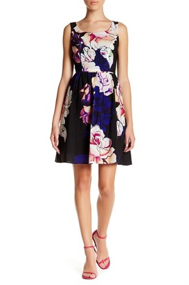 Adrianna Papell 12253262 Floral Pleat A-Line Dress