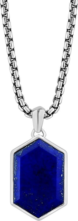 Effy Men's Lapis Lazuli Hexagon 22" Pendant Necklace in Sterling Silver