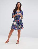 Thumbnail for your product : Asos Maternity - Nursing Asos Maternity Tall Nursing Wrap Skater Dress In Navy Base Floral
