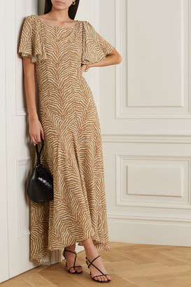 De La Vali Olivia Asymmetric Tiger-print Georgette Maxi Dress