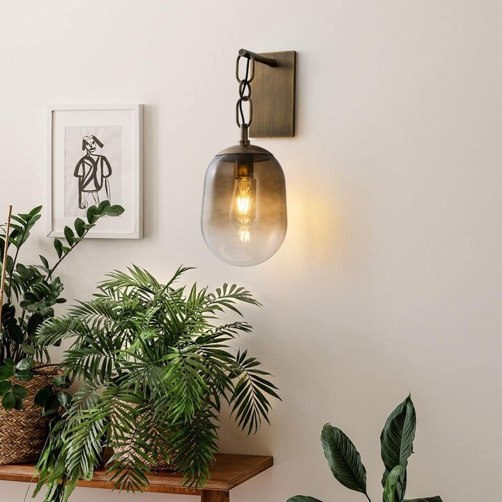 7.09 in. 1-Light Antique Oval Wall Sconce Light with Gradient Tea-Colored Glass Shade for Bedroom