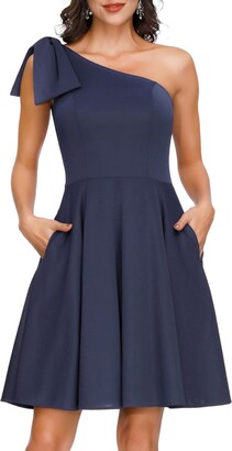 JASAMBAC Navy Blue Dress for Women Plus Size Pleated A Line Dress Size 2XL Color Navy