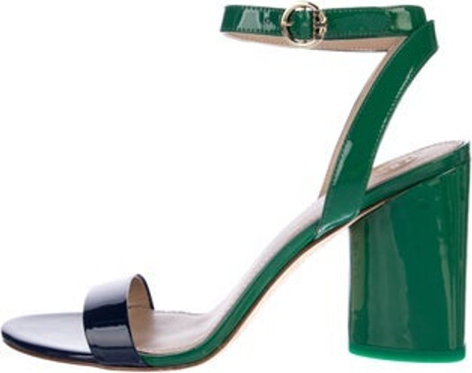 Tory Burch Patent Leather Sandals Green Straps & Buckle Closure at Ankles Includes Box & Dust Bag Designer