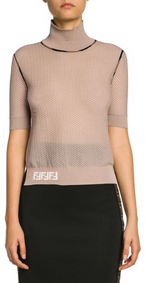 Fendi Micro-Mesh Mockneck Sweater