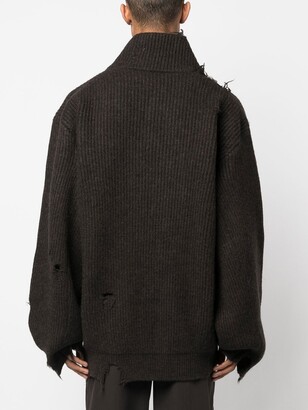 Hed Mayner Destroyed V-neck ribbed-knit jumper - ShopStyle