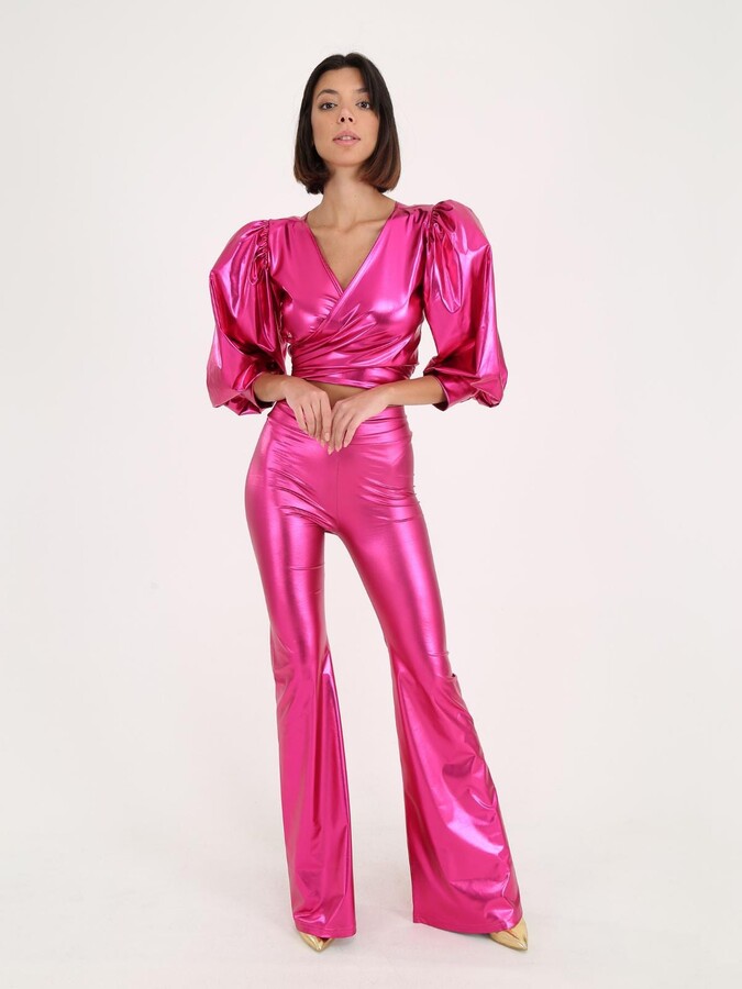 Hot Pink Metallic Outfit, 70S Aba Disco, Fuchsia Two Piece Party Jumpsuit, Custom Studio 54 Stage Festival Costume, Birthday Costume