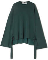 Thumbnail for your product : Tibi Silk Crepe-paneled Merino Wool Sweater - Dark green