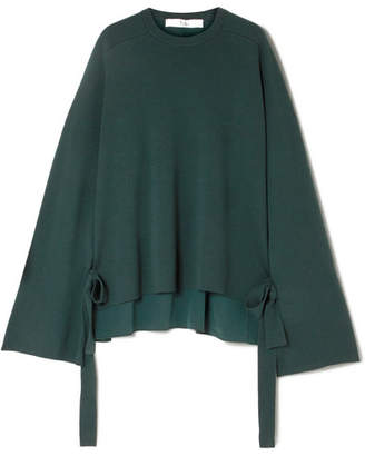 Tibi Silk Crepe-paneled Merino Wool Sweater - Dark green