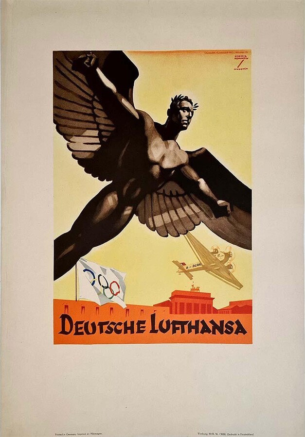 Ludwig Hohlwein, 1936 original poster by Ludwig Hohlwein for Deutsche Lufthansa - Olympic games, 1936