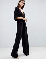 Thumbnail for your product : ASOS Design Jersey Plunge Jumpsuit with Kimono Sleeve and Rope Tie