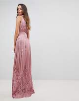 Thumbnail for your product : Little Mistress Tall Ruffle High Neck Maxi Dress With Lace Pleated Skirt