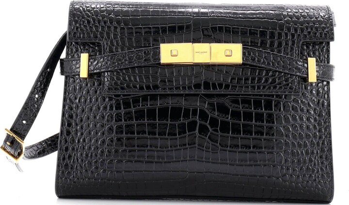 Saint Laurent Manhattan Shoulder Bag Crocodile Embossed Leather Small