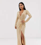 Thumbnail for your product : Flounce London Petite sequin stretch maxi dress in gold