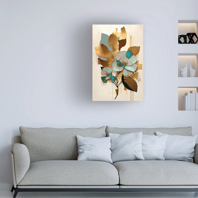 Trademark Fine Art Ray Heere Oil Painting Expressive Flowers Gold 14 Canvas Art