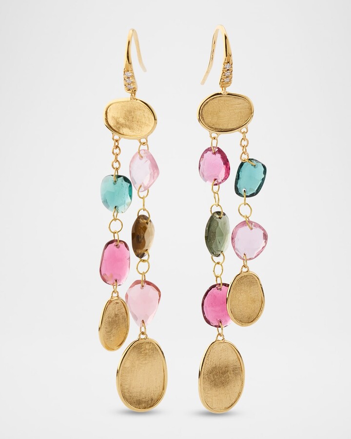 Marco Bicego Lunaria 18K Yellow Gold Multi-Color Tourmaline Drop Earrings with Diamonds