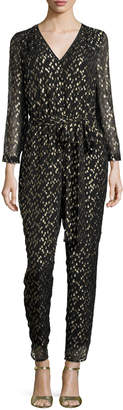 Kate Spade long-sleeve metallic silk chiffon jumpsuit, Black/Gold