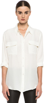 Thumbnail for your product : Equipment Signature Plaid Contrast Silk Top in Gunmetal