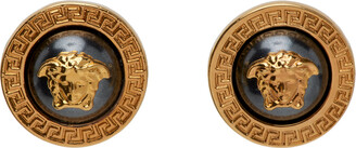 Versace Gold & Black Medusa Greca Pearl Earrings