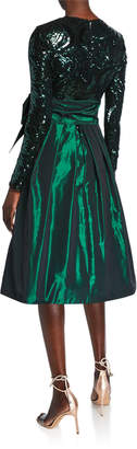 Rickie Freeman For Teri Jon Sequin Cocktail Dress with Taffeta Overskirt