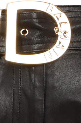 Balmain High-Rise Belted Leather Shorts
